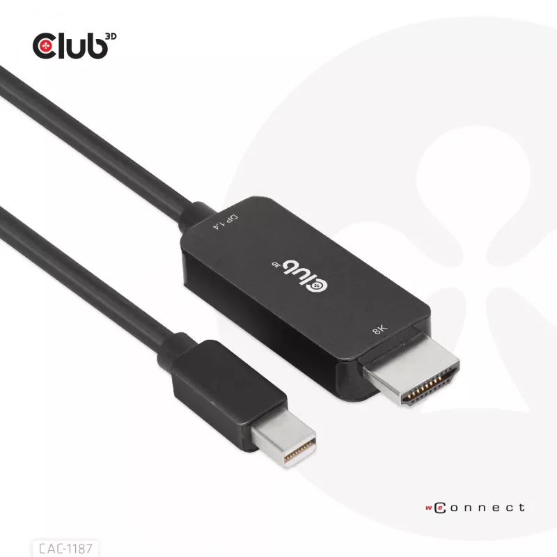 CLUB3D MiniDisplayPort 1.4 to HDMI 4K120Hz or 8K60Hz HDR10+ Cable M/M 1.8m / 6ft