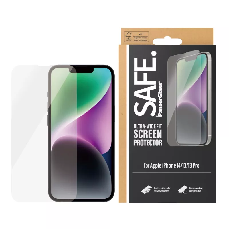 PanzerGlass SAFE. by ® Screen Protector iPhone 14 | 13 | 13 Pro | Ultra-Wide Fit