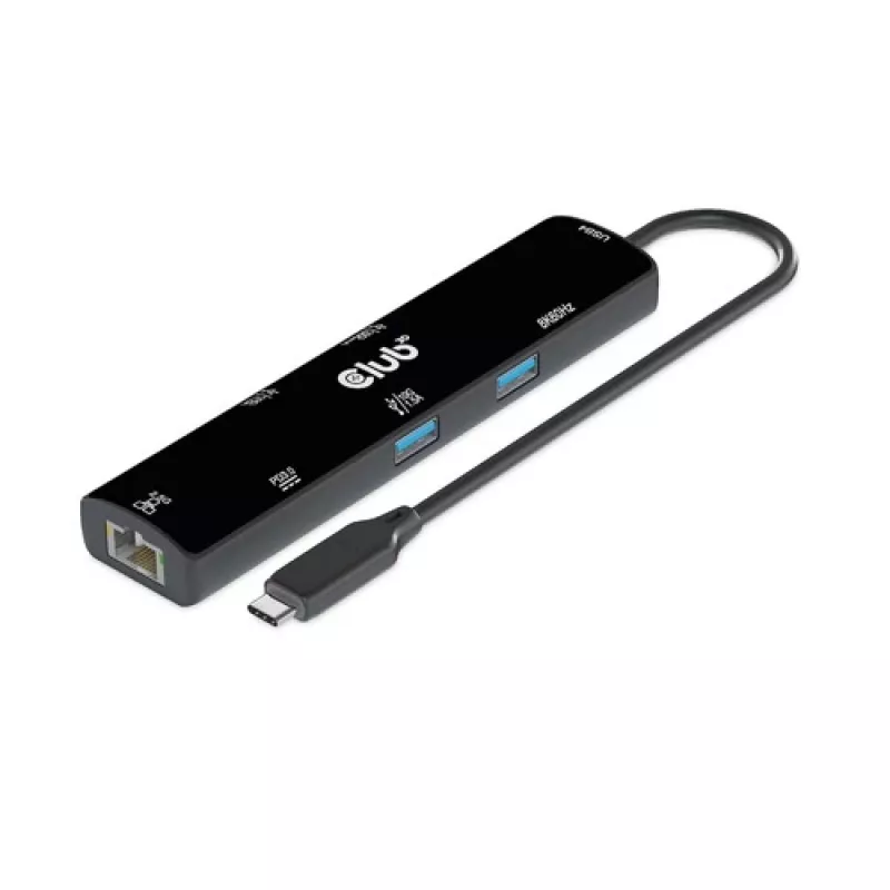CLUB3D USB4™ Gen3x2 Type-C, 6-in-1 Hub with HDMI™ 8K60Hz or 4K120Hz, 2xUSB Type-A(10G), Ethernet RJ45(2.5G) and 2xUSB Type-C, 1x Data(10G) and 1xPD3.0 charging 100 watt