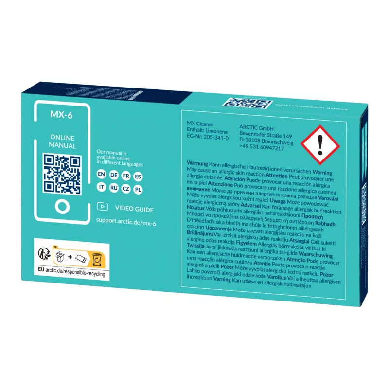 ARCTIC MX-6 ULTIMATE Performance Thermal Paste + MX Cleaner, Thermal grease, Grey, 4 g, 1 pc(s), 66 mm, 120 mm