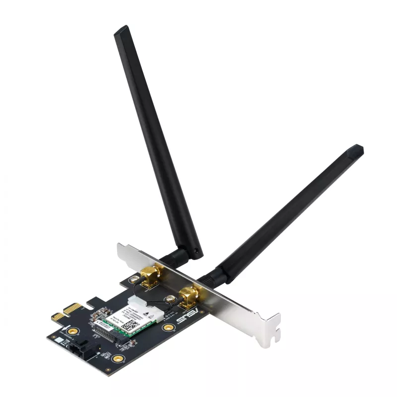 Internal WLAN card ASUS PCE-AXE5400 — PCIe, Wi‑Fi 6E tri‑band (2.4/5/6 GHz), 2402 Mbps, Bluetooth 5.2