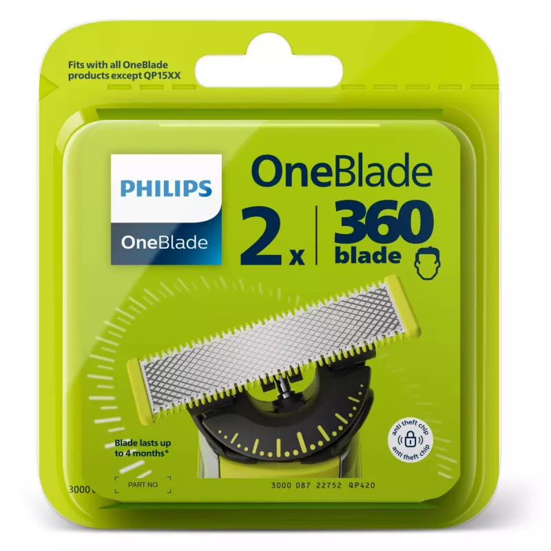 Shaving head Philips Norelco OneBlade QP420/50, silver, 2 replacement heads, compatible with Philips OneBlade