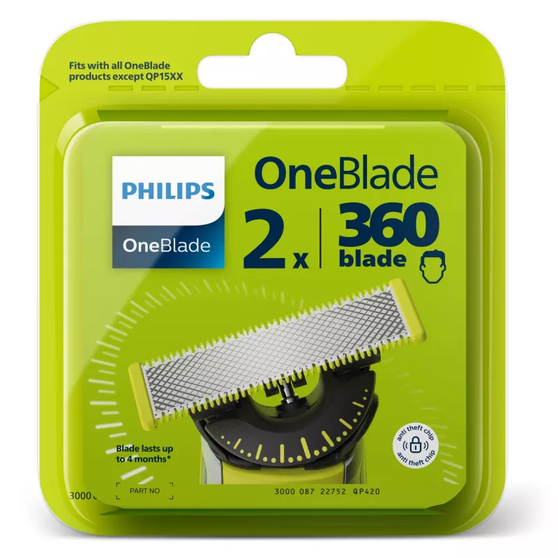 Shaving head Philips Norelco OneBlade QP420/50, silver, 2 replacement heads, compatible with Philips OneBlade