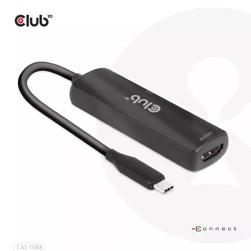 CLUB3D USB Gen2 Type-C to HDMI™ 8K60Hz or 4K120Hz HDR10+ with DSC1.2 with Power Delivery 3.0 Active Adapter M/F