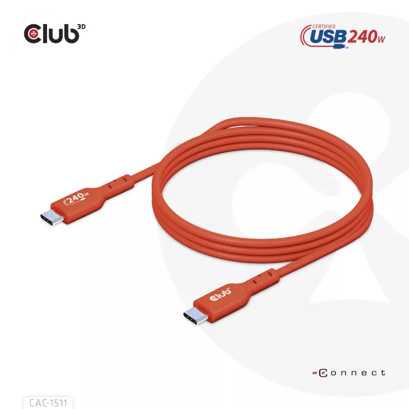 CLUB3D USB2 Type-C Bi-Directional USB-IF Certified Cable Data 480Mb, PD 240W(48V/5A) EPR M/M 1m / 3.23 ft