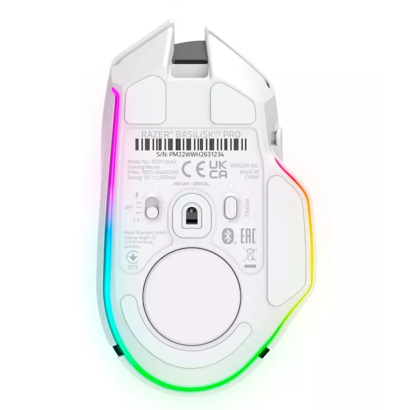 Gaming mouse Razer Basilisk V3 Pro — right-hand, optical 30,000 DPI, RF Wireless/Bluetooth/USB-C, white