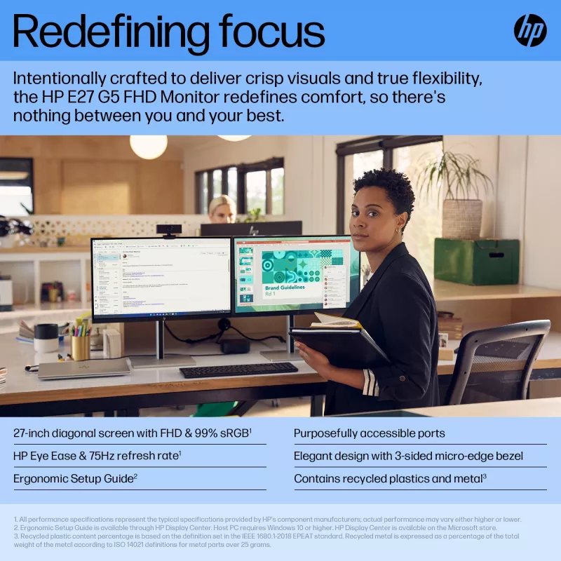 HP E27 G5 FHD Monitor, 68.6 cm (27 inch), 1920 x 1080 pixels, Full HD, LCD, 5 ms, Black