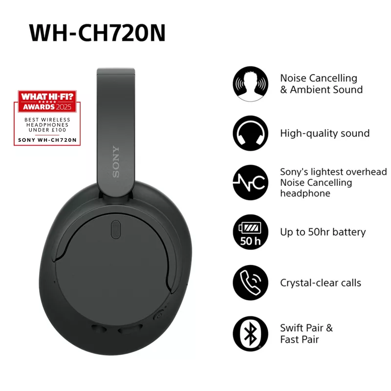 Sony WH-CH720 Headset Wired & Wireless Head-band Calls/Music USB Type-C Bluetooth Black