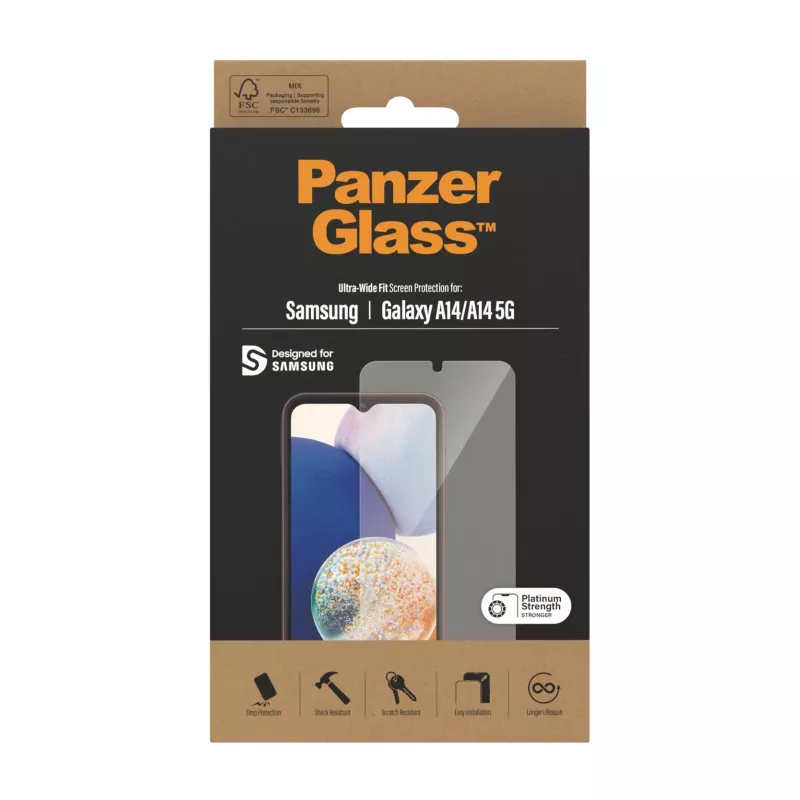 Screen Protector PanzerGlass Samsung Galaxy A14 A14 5G Ultra-Wide Fit Scratch Shock Resistant