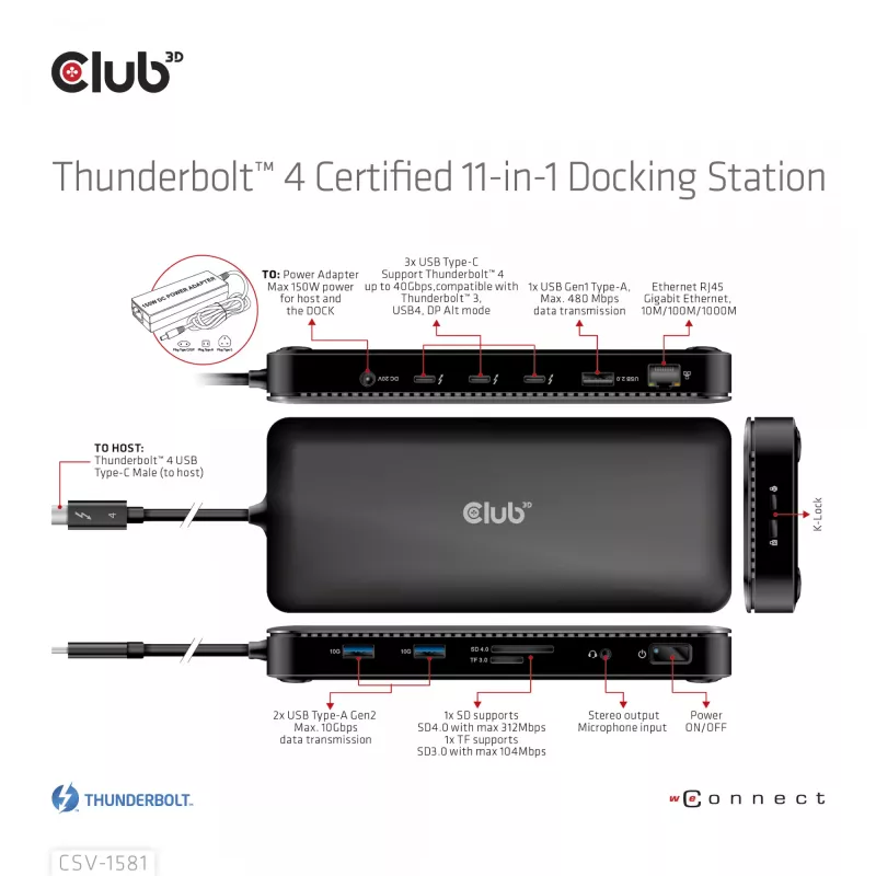 Docking Station CLUB3D Thunderbolt 4 Certified 11-in-1 140W