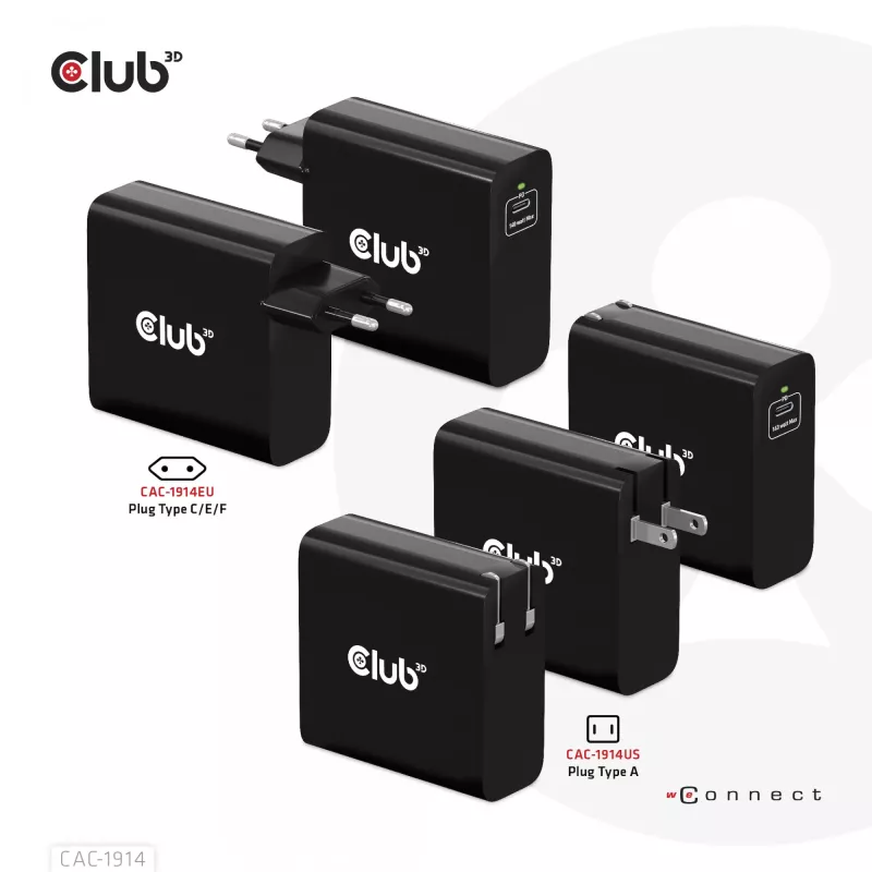CLUB3D Travel Charger 140 Watt GaN technology, Single port USB Type-C, Power Delivery(PD) 3.1 Support