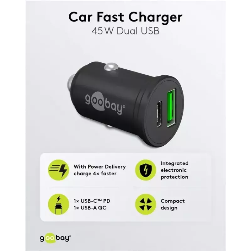 Goobay Dual-USB Car Fast Charger USB-C PD 45W Black