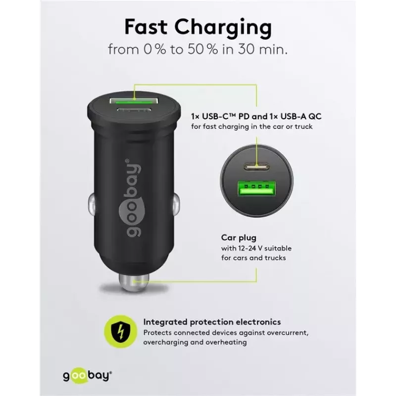 Goobay Dual-USB Car Fast Charger USB-C PD 45W Black