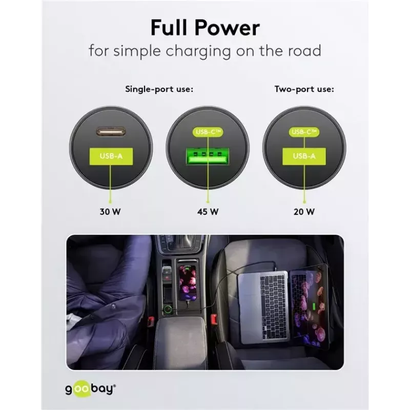 Goobay Dual-USB Car Fast Charger USB-C PD 45W Black