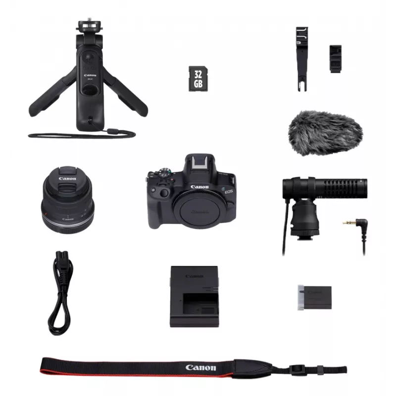 Canon EOS R50, Black + RF-S 18-45mm F4.5-6.3 IS STM Kit, 24.2 MP, 6000 x 4000 pixels, CMOS, 4K Ultra HD, Touchscreen, Black