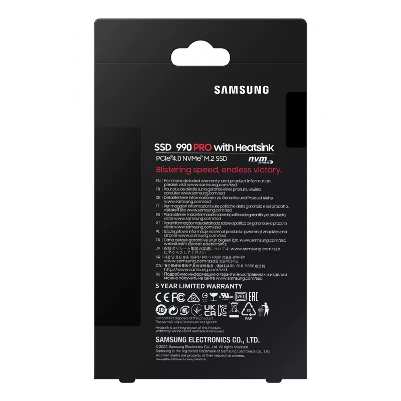SSD disk Samsung 990 PRO with Heatsink 2000 GB M.2 2280 M.2 NVMe MZ-V9P2T0CW