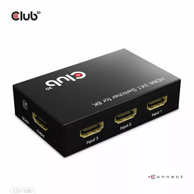 CLUB3D 3 to 1 HDMI™ 8K60Hz/4K120Hz Switch, 7680 x 4320 pixels, 8K Ultra HD, Black