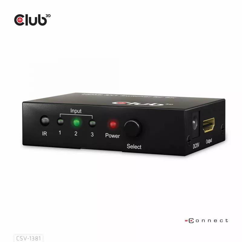 CLUB3D 3 to 1 HDMI™ 8K60Hz/4K120Hz Switch, 7680 x 4320 pixels, 8K Ultra HD, Black