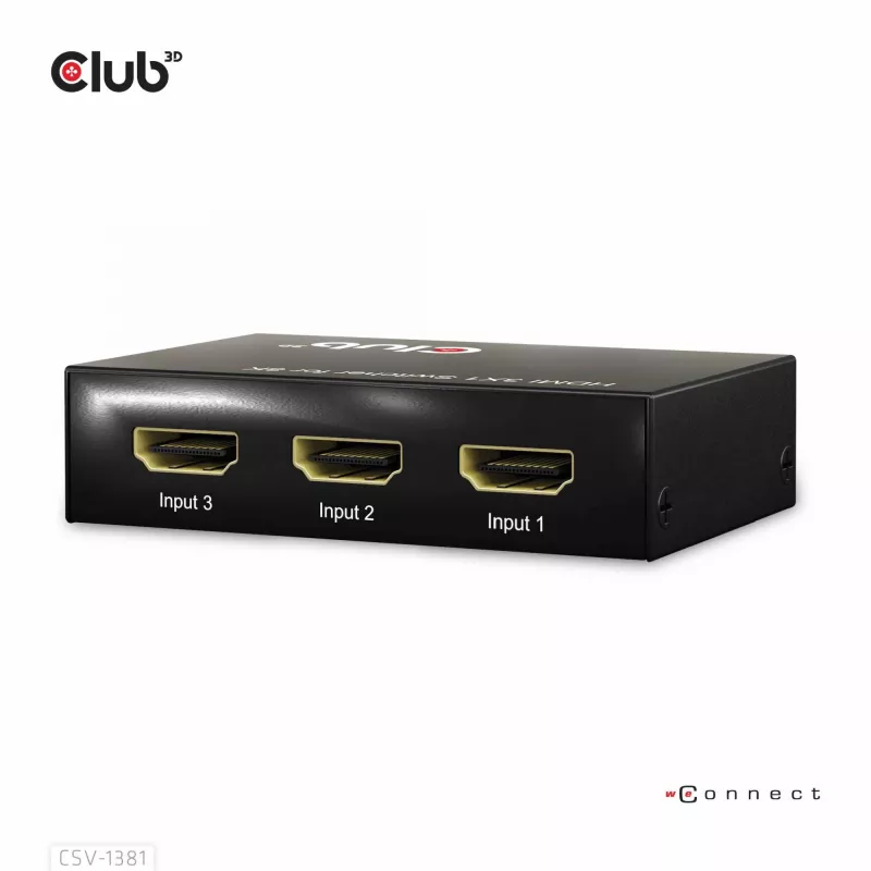 CLUB3D 3 to 1 HDMI™ 8K60Hz/4K120Hz Switch, 7680 x 4320 pixels, 8K Ultra HD, Black