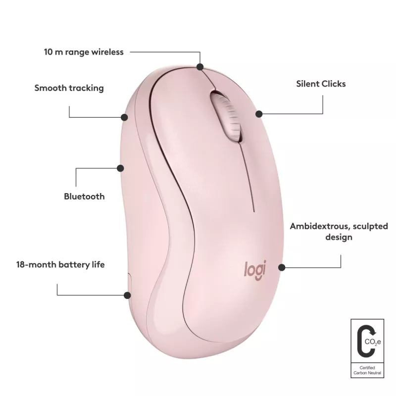 LOGITECH M240 Silent Mouse - Bluetooth - Pink