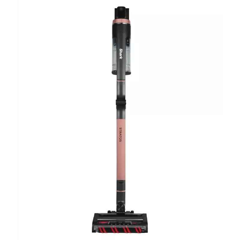 2-in-1 stick vacuum Shark Stratos, bagless, battery-powered, 60 min runtime, motorized brush, crevice tool, charging base