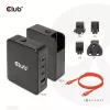 CLUB3D International Travel Charger 140W GaN technology, Four port USB Type-A(1x) and -C(3x), PPS + Power Delivery(PD) 3.1 Support