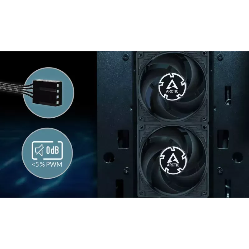 80 mm fan Arctic P8 Max High-Performance PWM, 80 mm diameter, black, 67.96 m³/h airflow, 0.6 sone