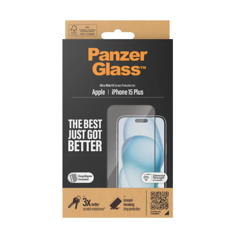 PanzerGlass ® Screen Protector iPhone 15 Plus | Ultra-Wide Fit w. EasyAligner