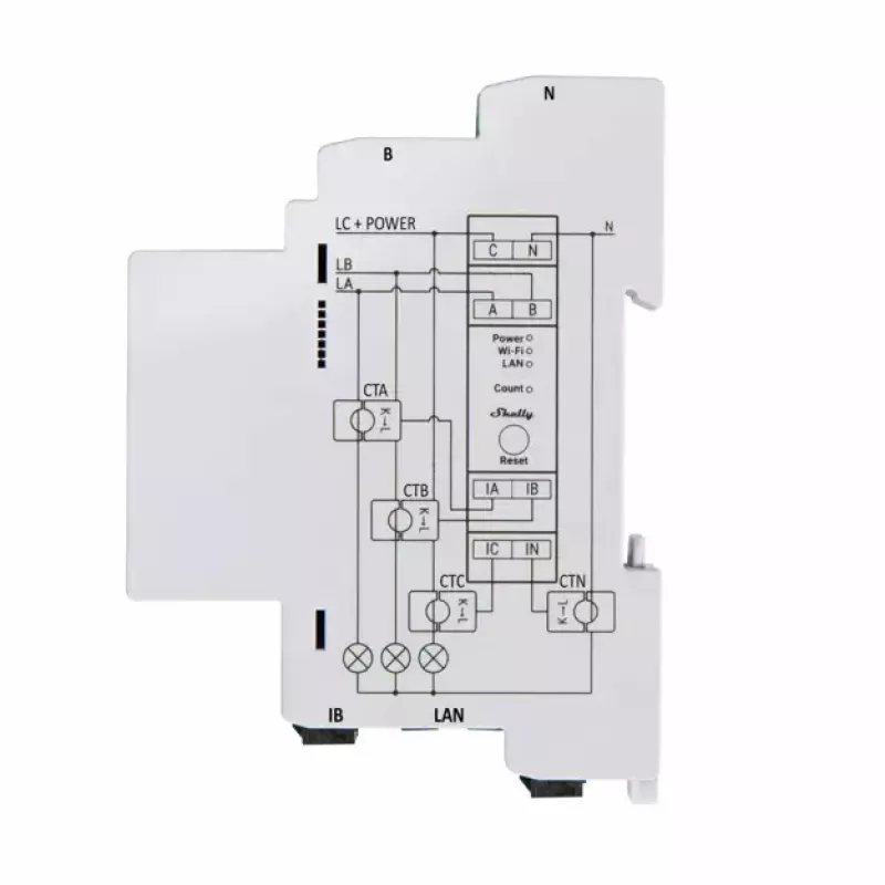 Shelly Pro 3EM energy cost meter AC 120 A 50-60 Hz