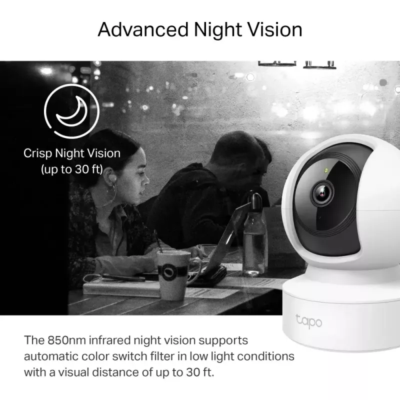 IP security camera TP-Link Tapo C212 — 3 MP (2304×1296), 107.5° diag, Wi‑Fi & Ethernet, PoE absent, MicroSD up to 512 GB, indoor ceiling/wall/desk mount