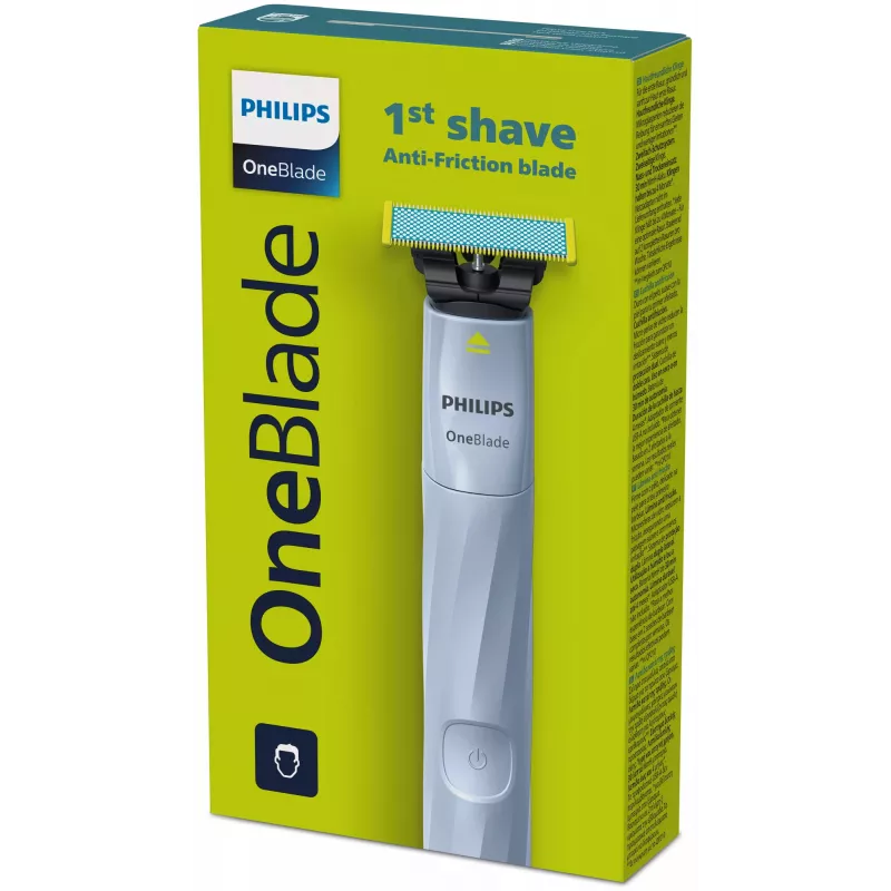 Foil shaver Philips Norelco OneBlade QP1324/20 — cordless blue foil shaver, 30 min runtime, USB charging, washable, contour-following