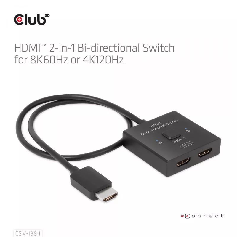 CLUB3D HDMI 2-in-1 Bi-directional Switch 8K60Hz 4K120Hz CSV-1384