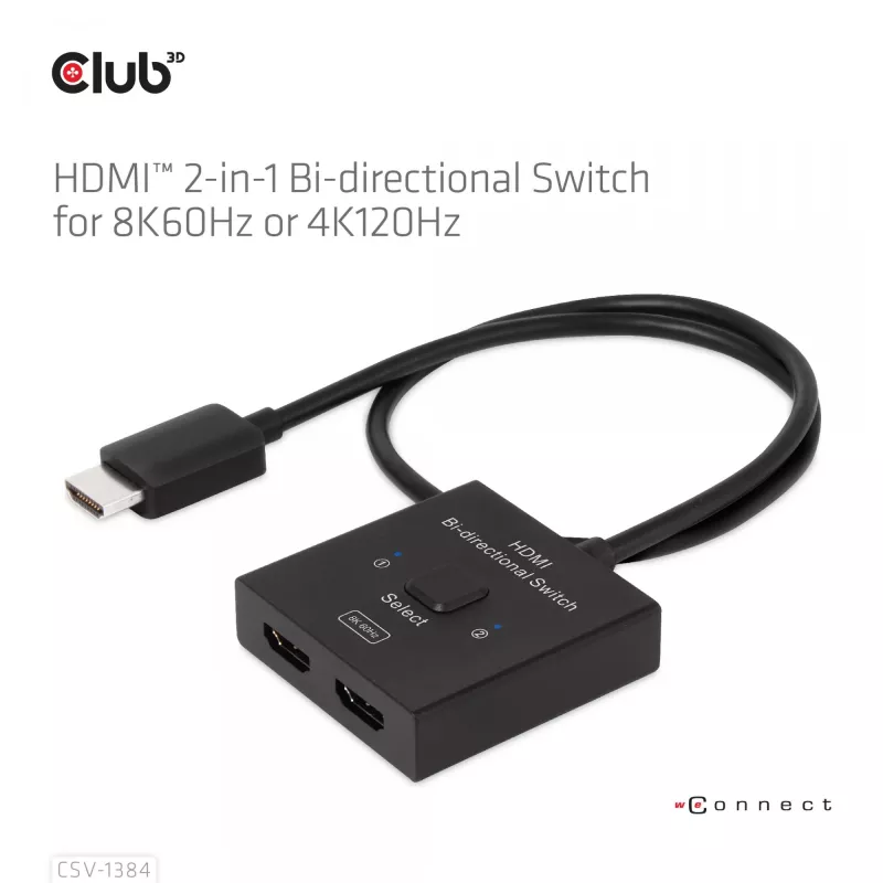 CLUB3D HDMI 2-in-1 Bi-directional Switch 8K60Hz 4K120Hz CSV-1384
