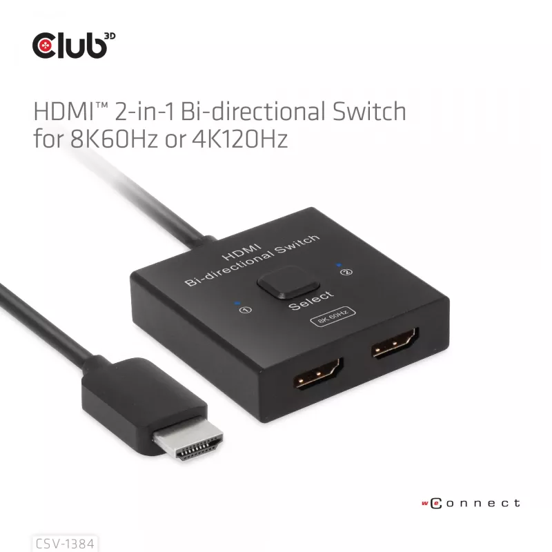 CLUB3D HDMI 2-in-1 Bi-directional Switch 8K60Hz 4K120Hz CSV-1384