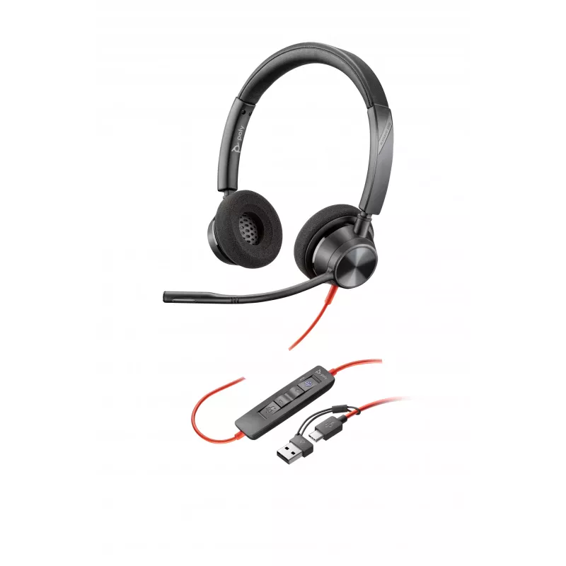 HP Poly Blackwire 3320 Stereo Microsoft Teams Certified USB-C Headset +USB-C/A Adapter