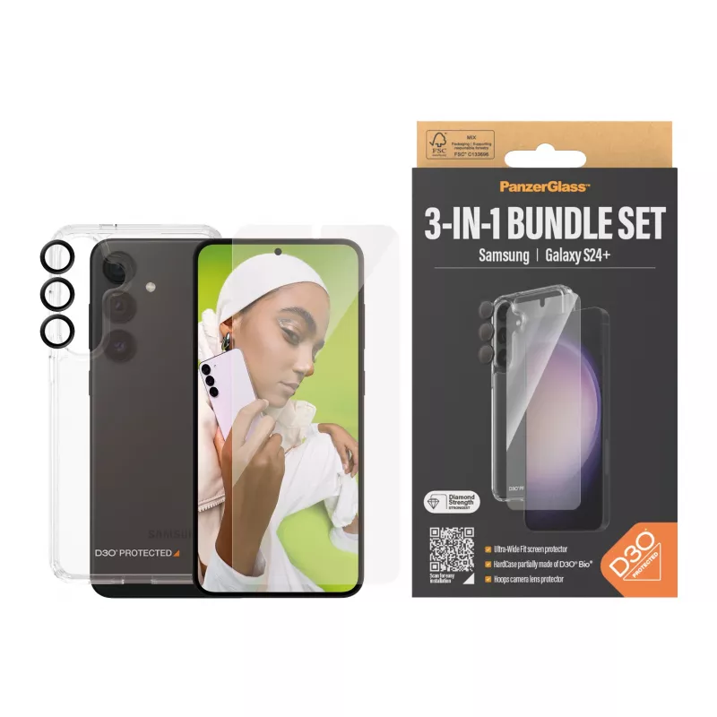 PanzerGlass ® 3-in-1 Protection Bundle Samsung Galaxy S24+ | Ultra-Wide Fit w. EasyAligner