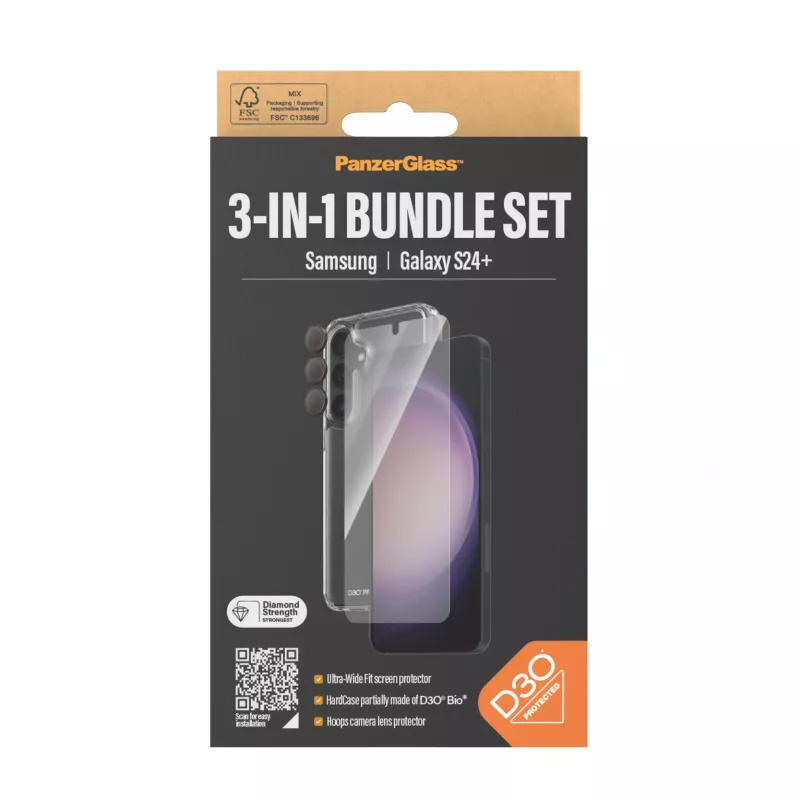 PanzerGlass ® 3-in-1 Protection Bundle Samsung Galaxy S24+ | Ultra-Wide Fit w. EasyAligner