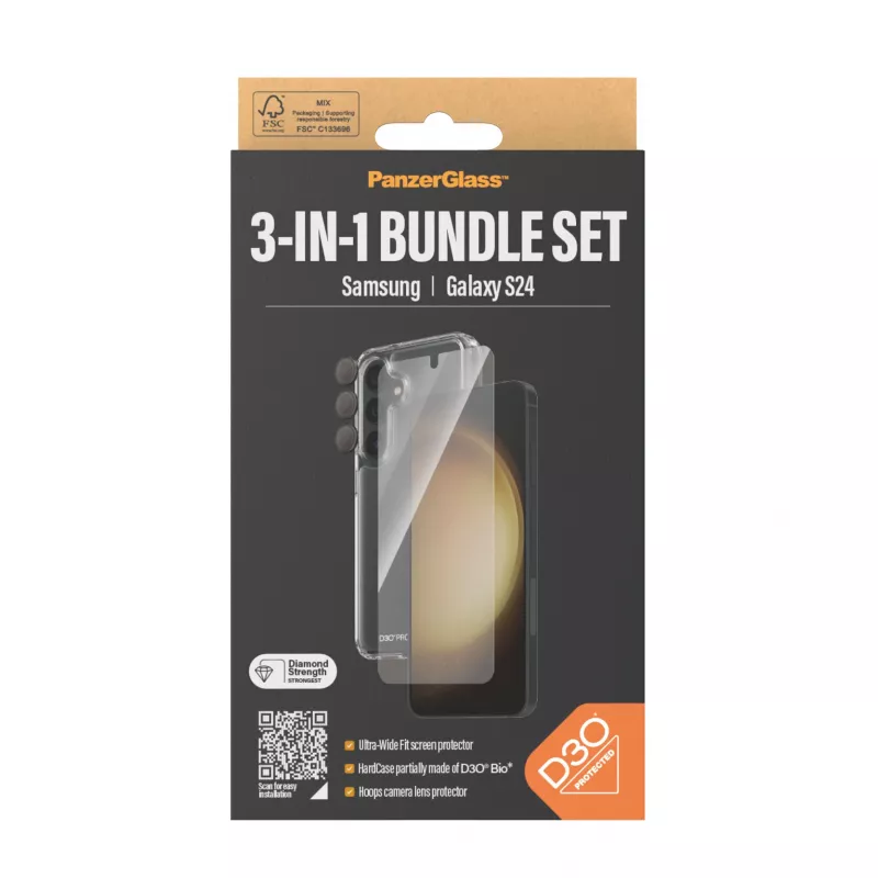 3-in-1 Protection Pack PanzerGlass Samsung Galaxy S24 Ultra Wide Fit Scratch Shock Resistance