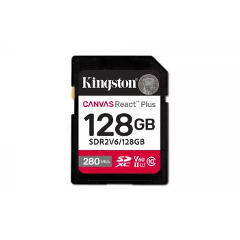 Kingston Technology 128GB Canvas React Plus SDXC UHS-II 280R/100W U3 V60 for Full HD/4K