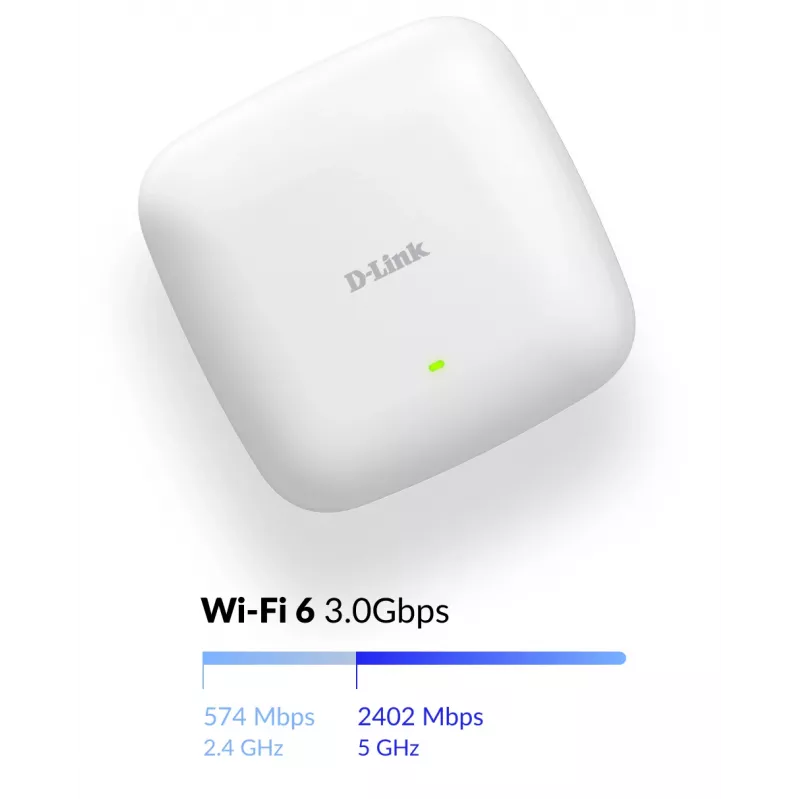D-Link AX3000 Wi-Fi 6 Dual-Band PoE Access Point, 2.4 GHz, 5 GHz, 3000 Mbit/s, SNMP, SNMPv2, SNMPv3, WEP, WPA, WPA2, WPA3, 10,100,1000,2500 Mbit/s
