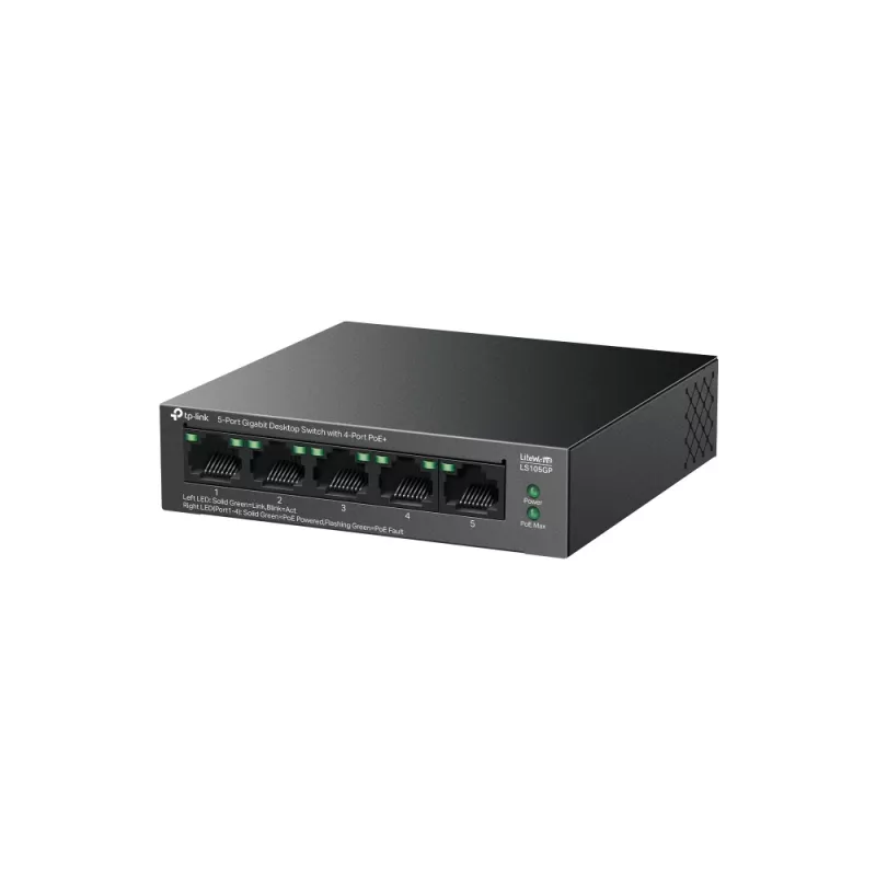 Switch TP-LINK LiteWave 5-Port Gigabit Desktop with 4-Port PoE+ (5x Gigabit, 4 PoE+, 65W PoE budget)