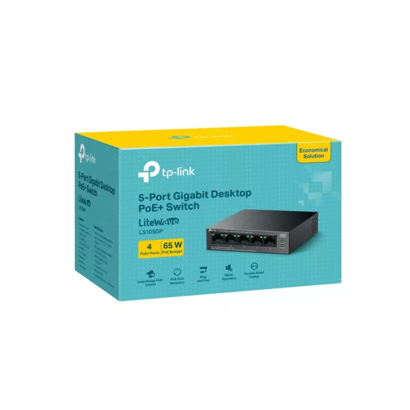 Switch TP-LINK LiteWave 5-Port Gigabit Desktop with 4-Port PoE+ (5x Gigabit, 4 PoE+, 65W PoE budget)