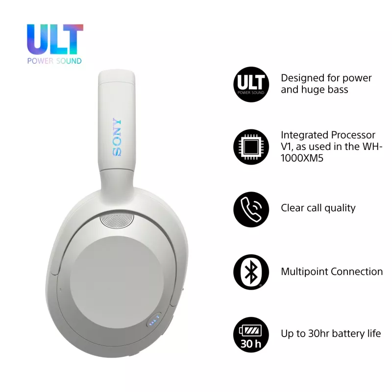 Headset Sony WH-ULT WEAR monaural, wired & Bluetooth 5.2, ANC, 50h playback (ANC off), USB-C charging, white