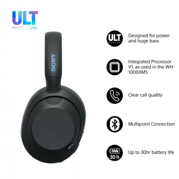 Headset Sony ULT WEAR monaural USB/Bluetooth 5.2, ANC, 30–50 h battery, 3.5 mm, USB‑C charging, 255 g
