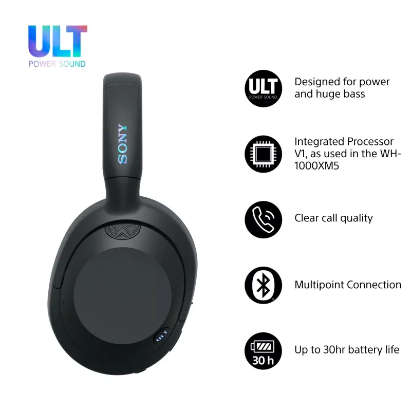 Headset Sony ULT WEAR monaural USB/Bluetooth 5.2, ANC, 30–50 h battery, 3.5 mm, USB‑C charging, 255 g