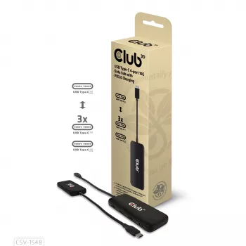 CLUB3D USB Type-C 4-port 10G Data hub with PD3.0 Charging, Wired, USB 3.2 Gen 1 (3.1 Gen 1) Type-C, 100 W, Black, 10 Gbit/s, USB