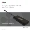 CLUB3D USB Type-C 4-port 10G Data hub with PD3.0 Charging, Wired, USB 3.2 Gen 1 (3.1 Gen 1) Type-C, 100 W, Black, 10 Gbit/s, USB