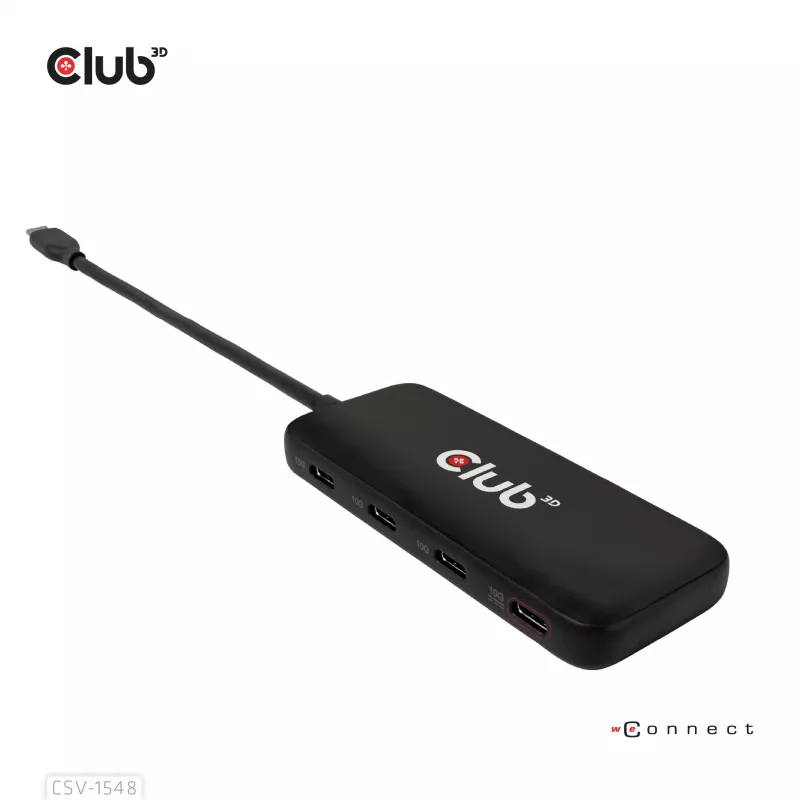 CLUB3D USB Type-C 4-port 10G Data hub with PD3.0 Charging, Wired, USB 3.2 Gen 1 (3.1 Gen 1) Type-C, 100 W, Black, 10 Gbit/s, USB
