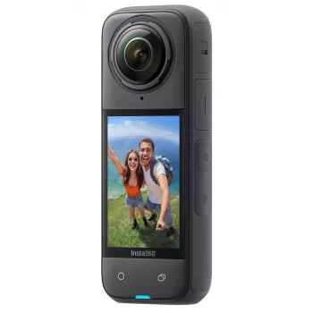 Action camera Insta360 X4 — 72 MP, 8K (7680×3840) CMOS, 1/2 inch sensor, built-in display, Wi‑Fi, 120 fps, MicroSD, 602 g, black