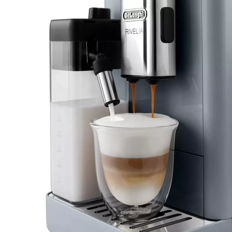 Espresso machine De’Longhi Rivelia EXAM440.55.g — fully automatic, 1.4 L water tank, 250 g grinder, 19 bar, TFT touch display